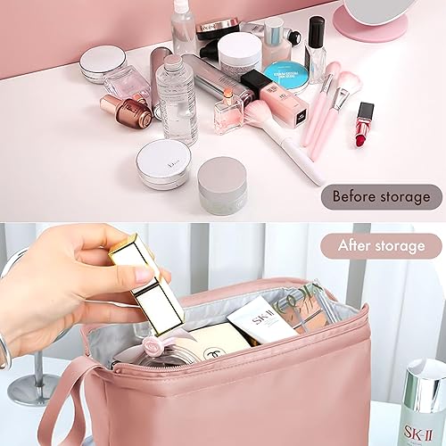 Miniatura 4 de Bolsa de maquillaje portátil de viaje para cosméticos con soporte para cepillos, bolsa organizadora de maquillaje, bolsa de aseo para mujeres y