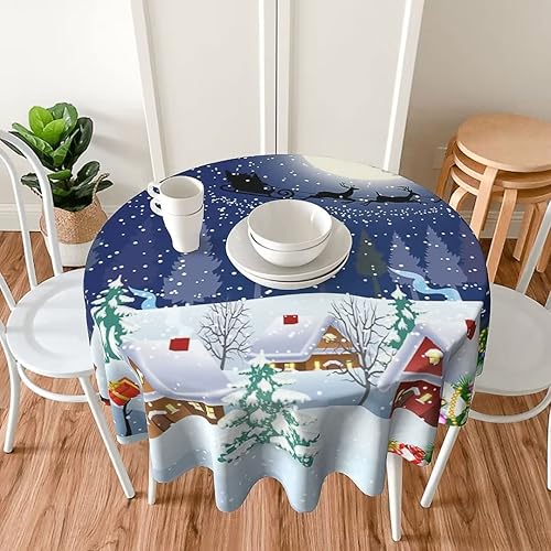 Miniatura 6 de BETGINY Mantel de Navidad Mantel redondo de 60 pulgadas con diseño de muñeco de nieve azul con diseño de muñeco de nieve y árbol de Navidad, Papá