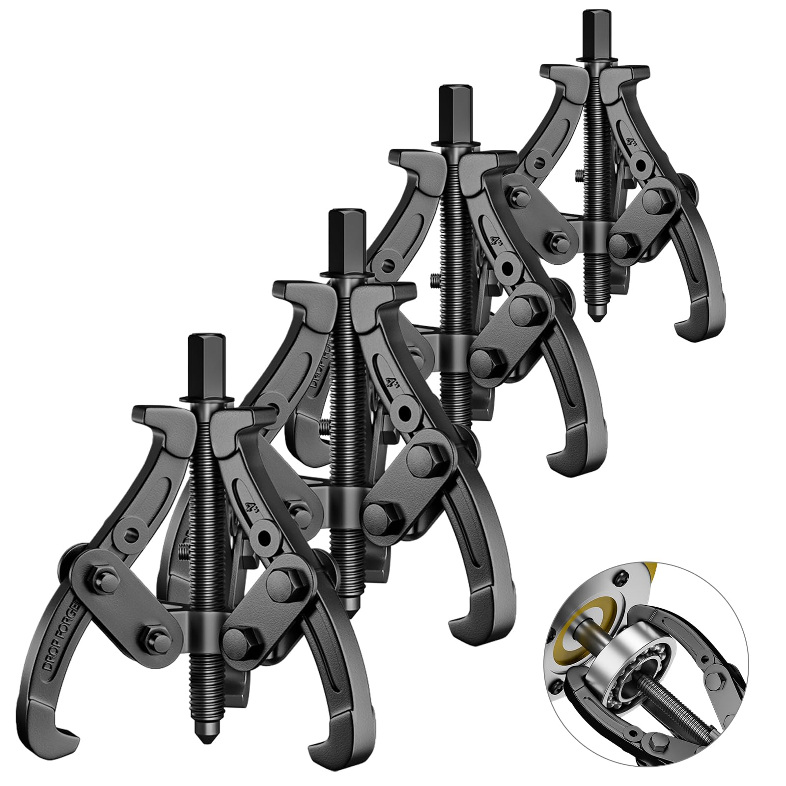 4X Lagerabzieher mit 3 arming [75+100+150+200mm / 3"+4"+6"+8''] Zwei/Drei Lager Abzieher Klauenabzieher Außen-/Innen Abzieher KFZ Werkzeug für Kugellager, Schiebezahnräder, Schwungräder, Fahrzeugräder