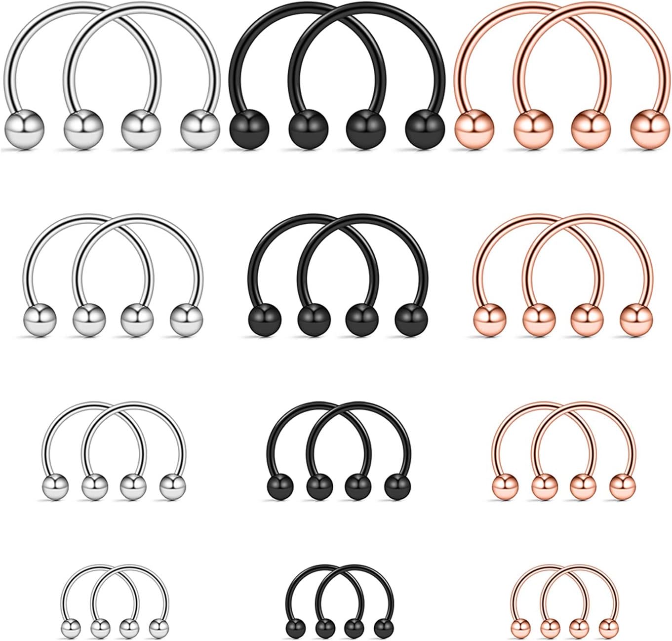 Ruifan 316L Surgical Steel CBR Horseshoe Circular Rings Nose Eyebrow Tragus Lip Ear Hoop Ring Piercing 20G 6MM 8MM 10MM 12MM