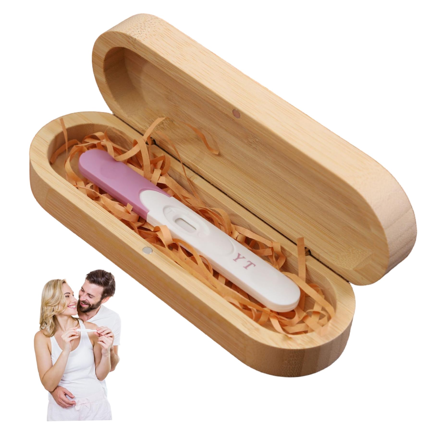 Boîte annonce grossesse en bois magnétique avec raphia pour futur papa et grands-parents