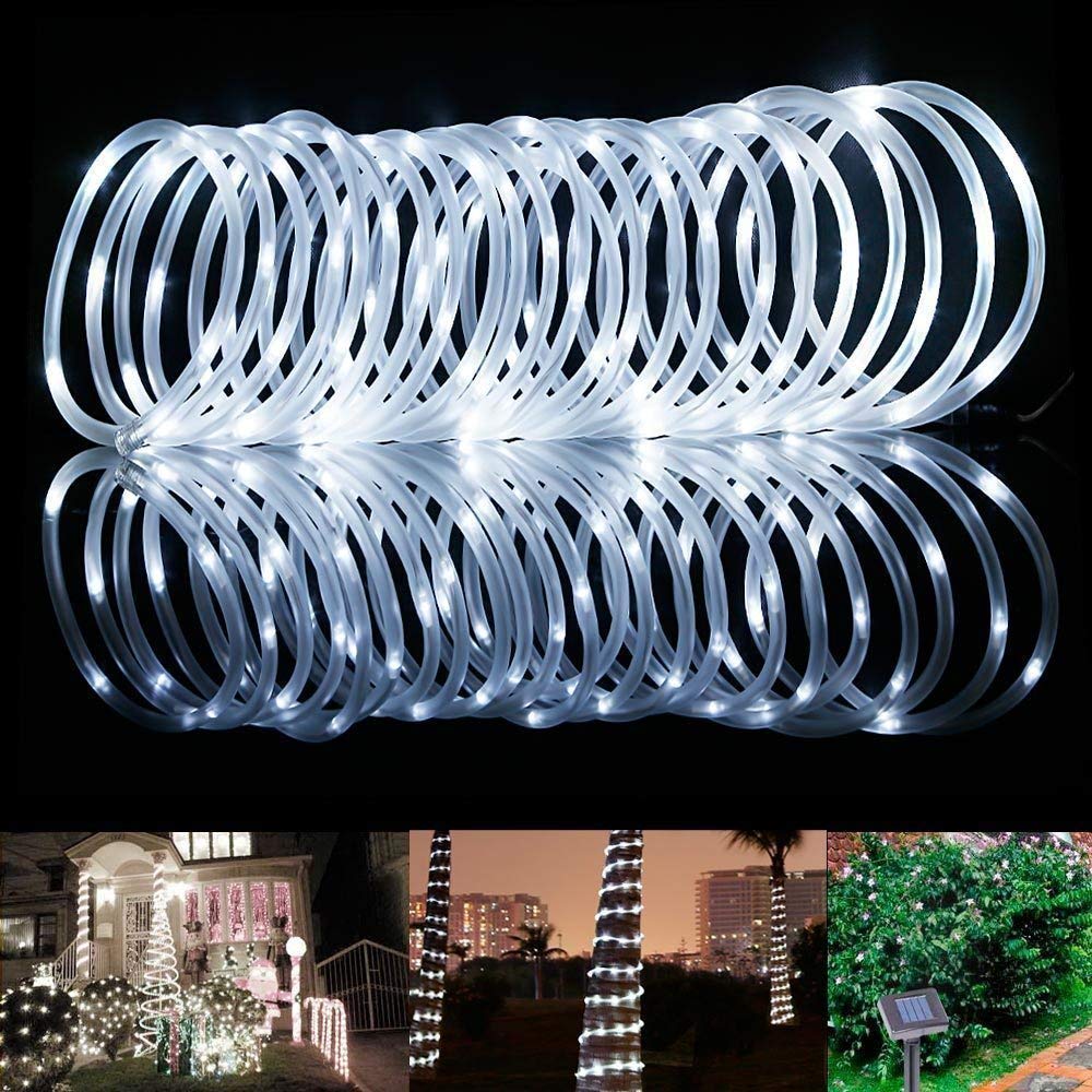 Lot de 2 cordes lumineuses LED 10 m 100 LED alimentées par USB 8 modes pour jardin, terrasse, Noël (blanc), blanc