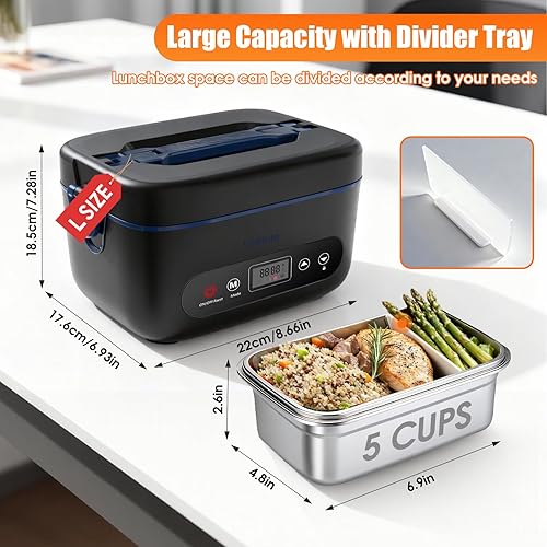 Miniatura 2 de Fiambrera eléctrica inalámbrica para adultos, 100 W, recargable, con calefacción automática, calefacción de 5 lados, lonchera de calefacción de 1.2