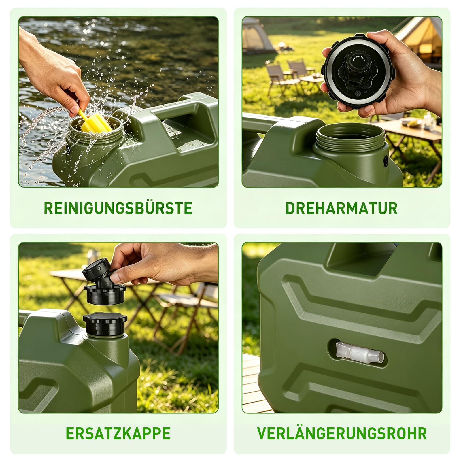 Bidon d'eau de 18,9 l avec robinet, brosse et tuyau vert