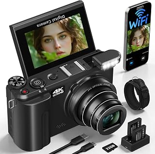4K Digital Camera for Photography, Flip Screen, 24X Optical Zoom, WiFi
