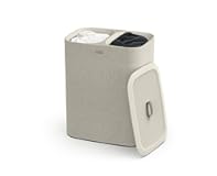 Joseph Joseph Tota 90 liter/23.8 gallon Laundry Hamper Separation Basket with lid, 2 Removable Washing Bags with Handles - Ecru