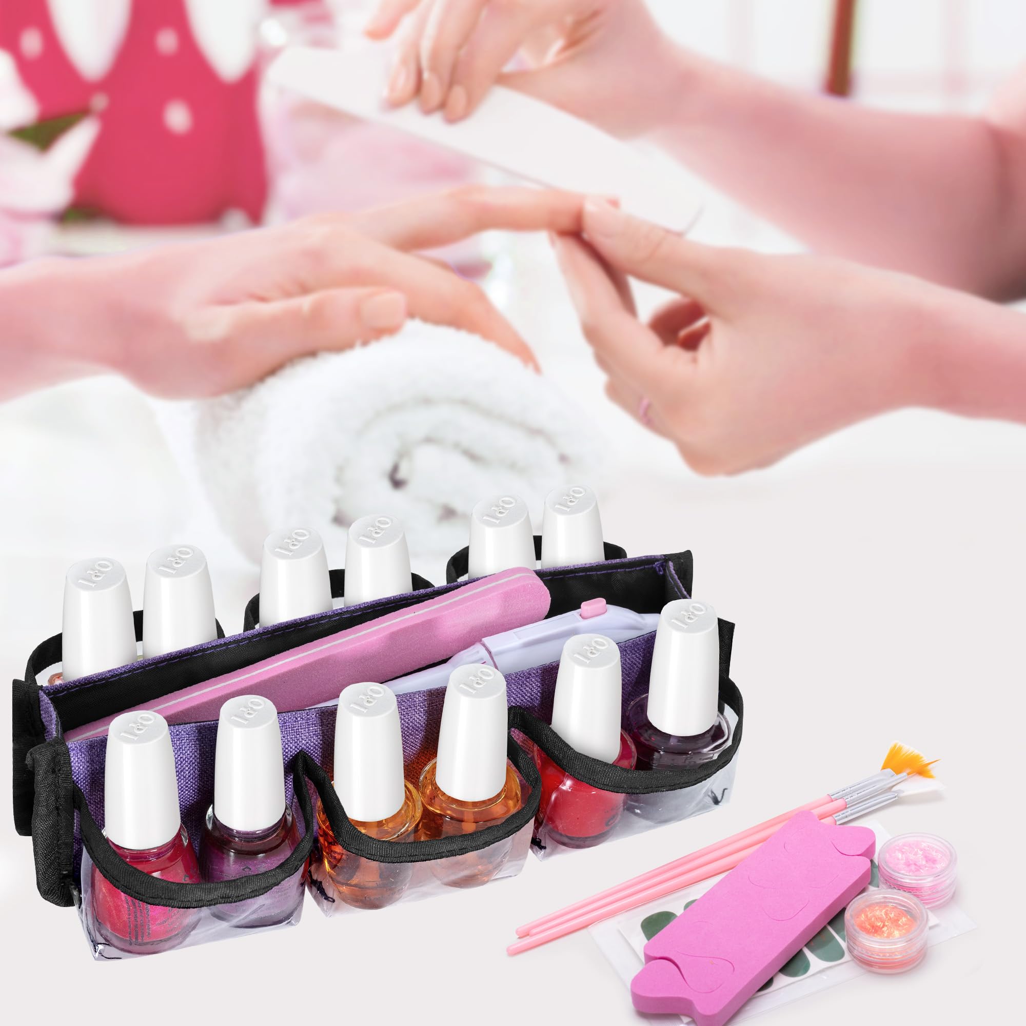 BAFASO Borsa Organizer per Smalti Trasparente Contiene 12 Flaconi, Viola | Valigetta Porta Smalti per Unghie in PVC con Tasche Interne Rimovibili, Solo Borsa, 15 ml - 0,5 fl.oz (Brevettato)
