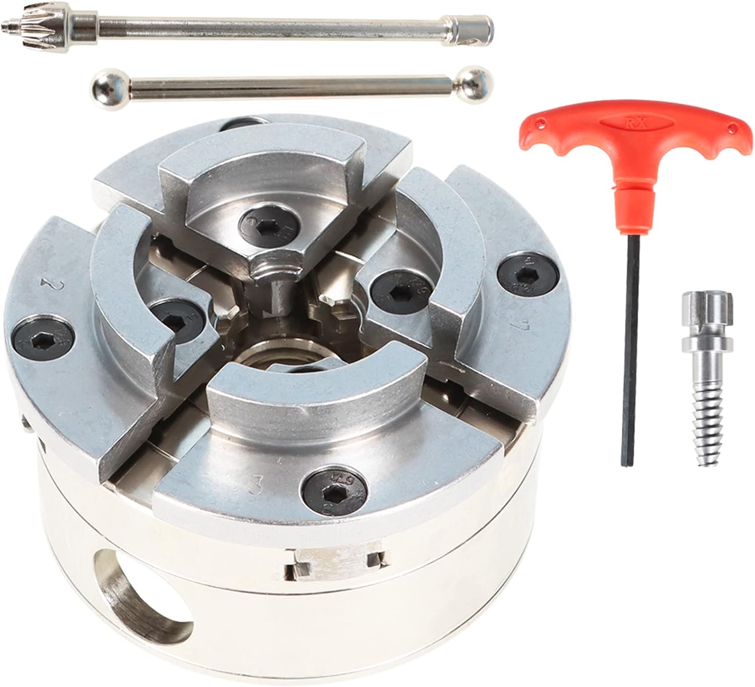 findmall 4-Inch 4-Jaws Bevel Gear Chuck Reversible 1-Inch x 8-TPI Wood Turning Chuck Fit for Professional Mini Lathe