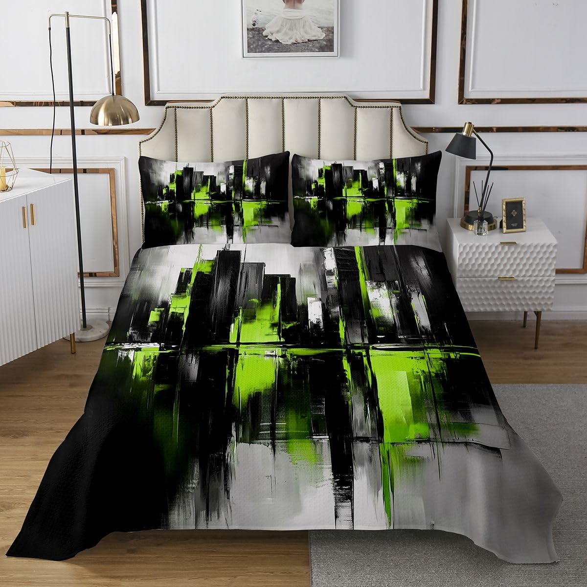 Homewish Black and Purple Bedspread Twin Size,Abstract Painting Art Bedding Sets 2Pcs for Kids Girls Boys Room Decor,Modern Urban View Comforter Set Graffiti Art Quilt Coverlet,1 Pillowcase
