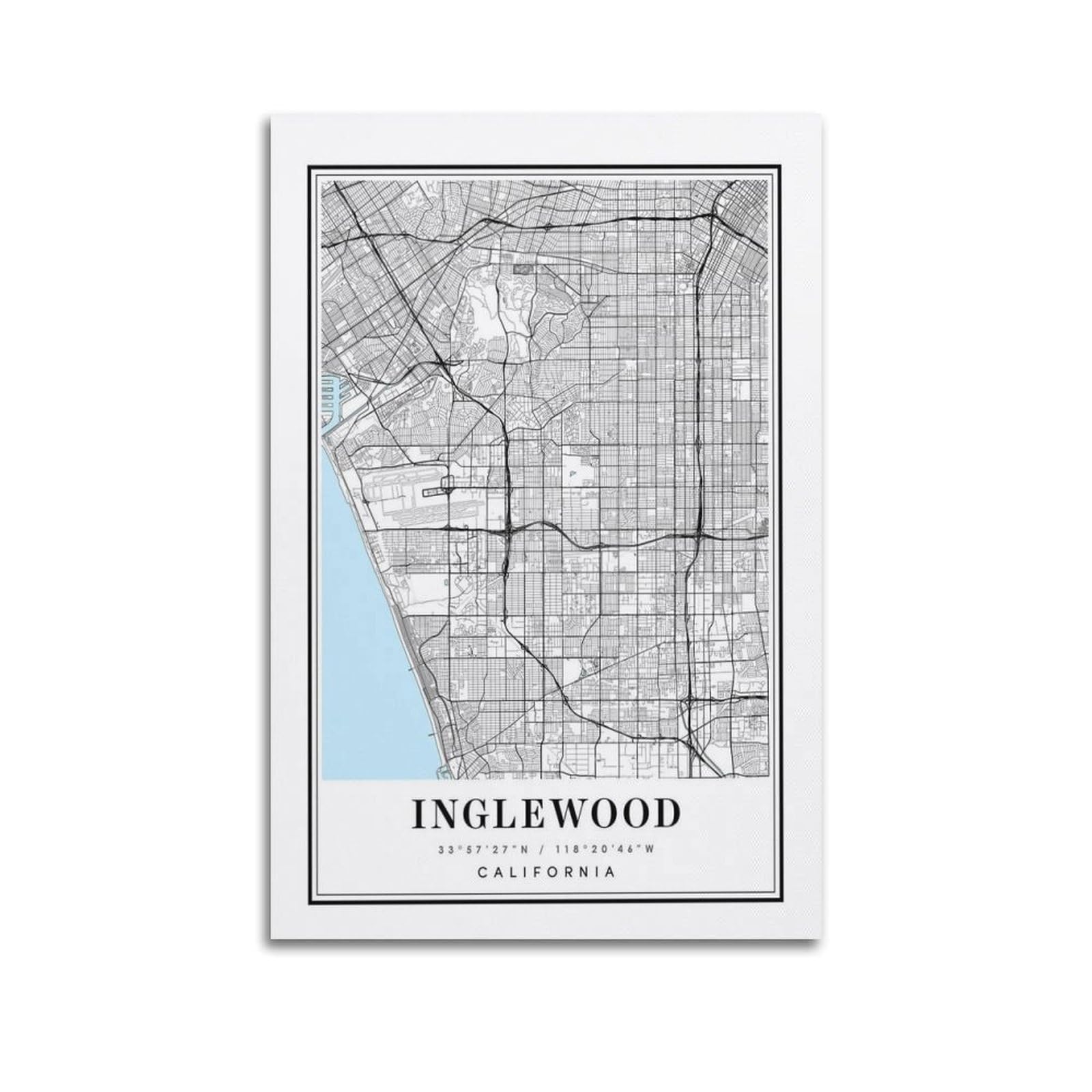xiaoxiaoshen Inglewood California Map Canvas Poster Wall Art Prints Room Aesthetic Murals Bedroom And Living Decorations 20x30inch(50x75cm)