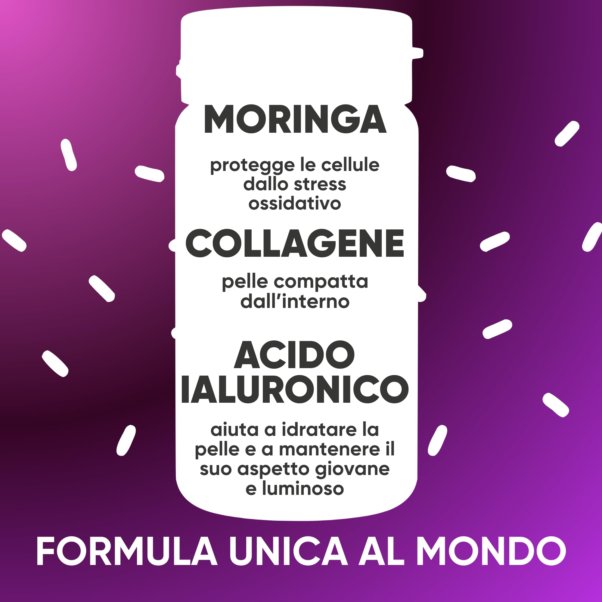 Collagene Marino Idrolizzato potenziato con Moringa BIO contro Radicali Liberi – Acido Ialuronico, Zinco, Biotina, Rame, Vit. A B2 B3 C – Integratore Pelle e Articolazioni – 60 Capsule | RedMoringa