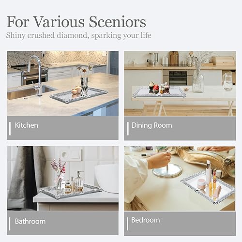 Miniatura 7 de Bandeja de cristal de cristal, bandeja de tocador de espejo, bandeja de decoración dorada para tocador, bandeja de maquillaje cosmético para joyas,