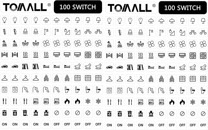TOMALL 200Pcs Light Switch Labels Icon Stickers Household Transparent Light Fan Heater Bed Bathroom Kitchen Garage Laundry Room Switch Label Graphic Kit for Home Office School Hotel Public Places