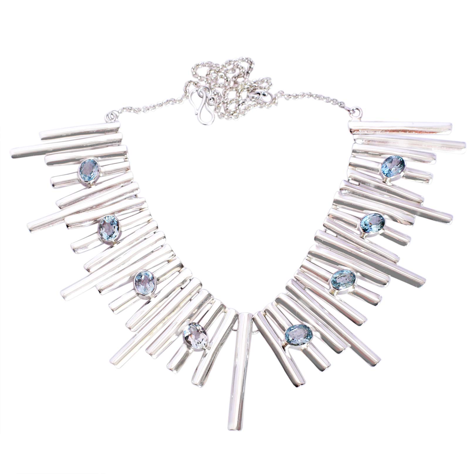 Collar de plata de ley 925 con topacio azul colgante joya 6