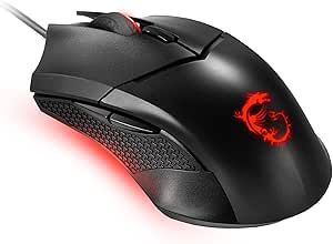 MSI Clutch GM08 Gaming Mouse, 4200 DPI, Optical Sensor, 3 Adjustable Weights, Red LED Lighting, Symmetrical Design, Black