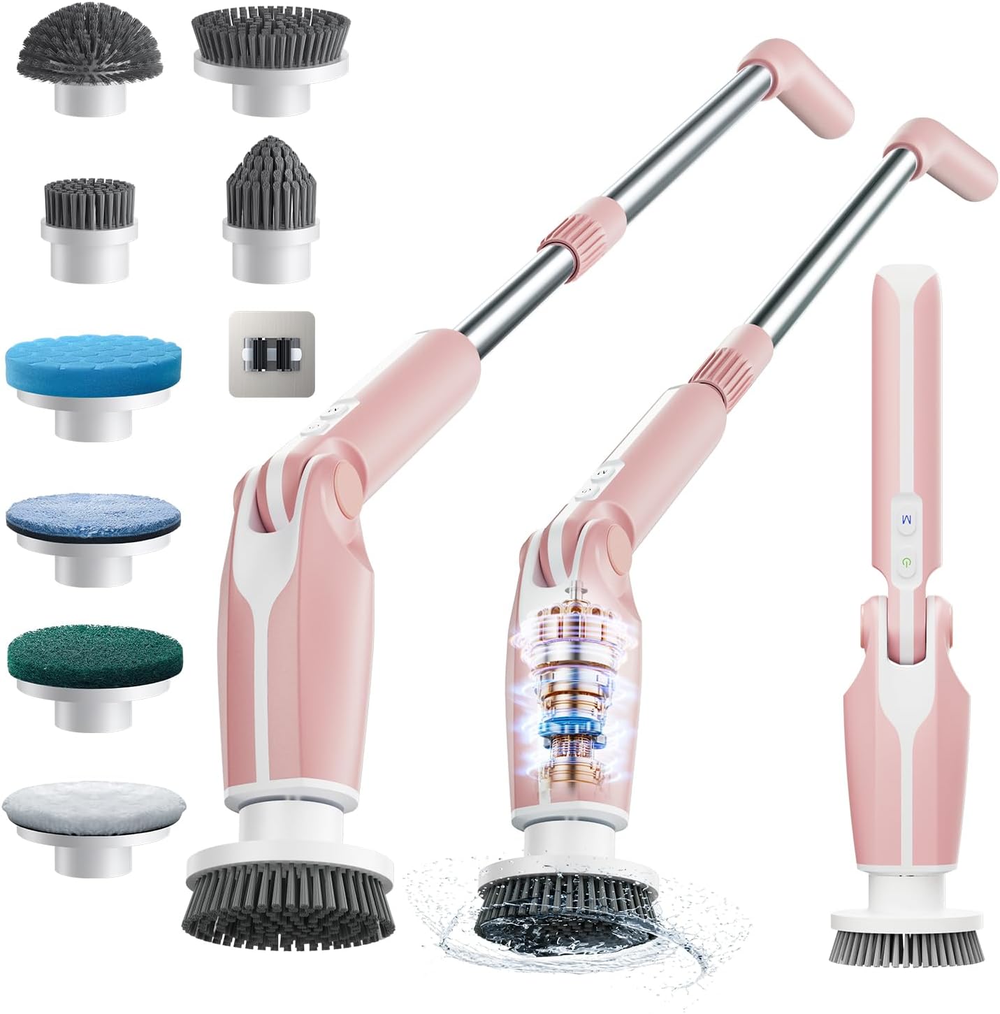 Leebein Electric Spin Scrubber, Upgraded Electric Scrubber for Cleaning, Spin Scrubber with Long Handle & 8 Replaceable Brush Heads, Remote Control Shower Cleaner Brush for Bathroom, Floor