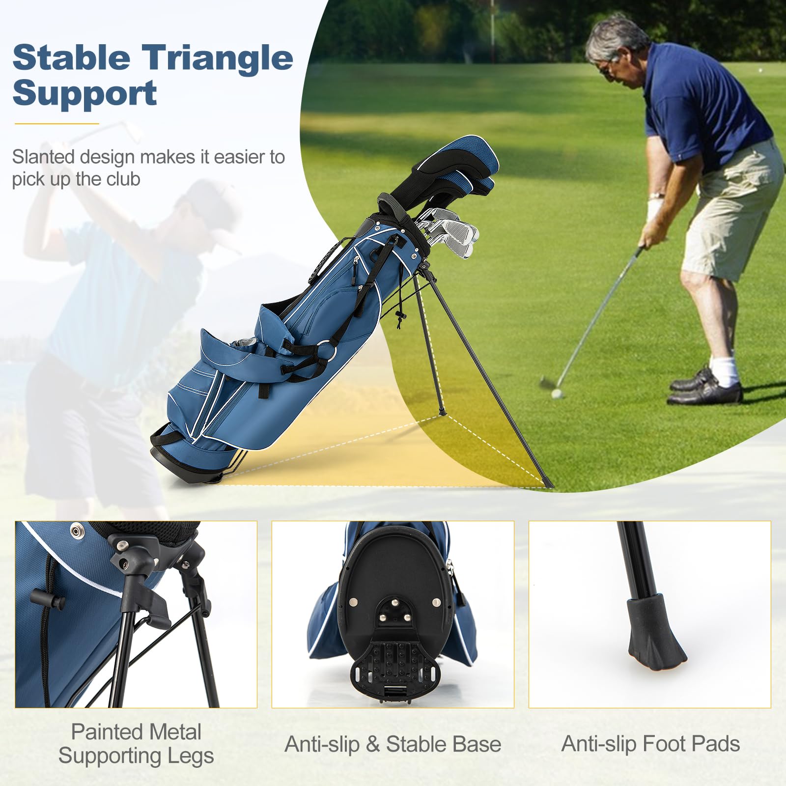 LIFEZEAL Sac de golf portable avec trépied avec 4 séparateurs, bretelles réglables, sac de golf léger pour homme et femme