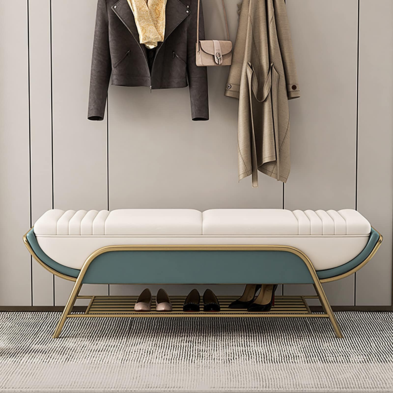 MYUYEE Premium Entryway Bench Shoe Storage Orga,Modern Shoe Rack Bench With Storage Shelf, Upholstered End Of Bed Bench Seat(And-100X40X45Cm)