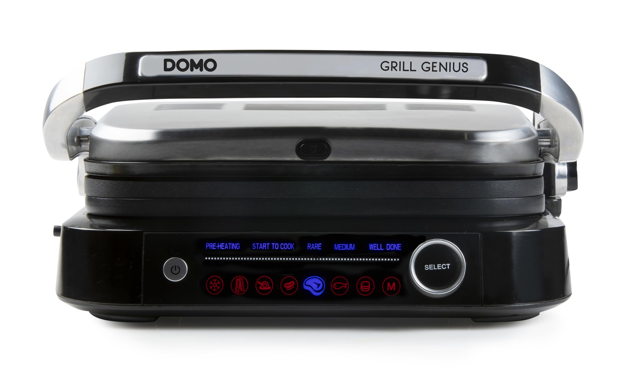 DOMO Genius elektryczny grill kontaktowy, powłoka nieprzywierająca, z wyświetlaczem ze stali nierdzewnej, czarny