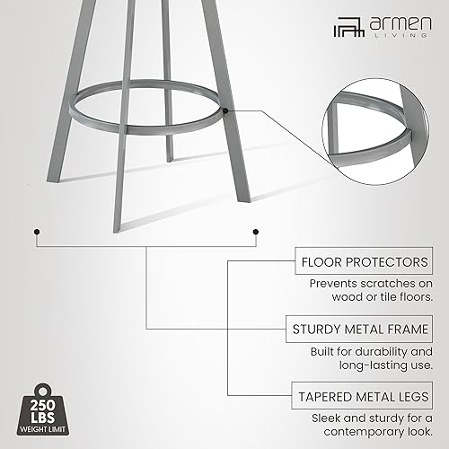 Miniatura 13 de Armen Living Chelsea Taburete giratorio de 25 pulgadas de altura de mostrador en acabado plateado y piel sintética blanca