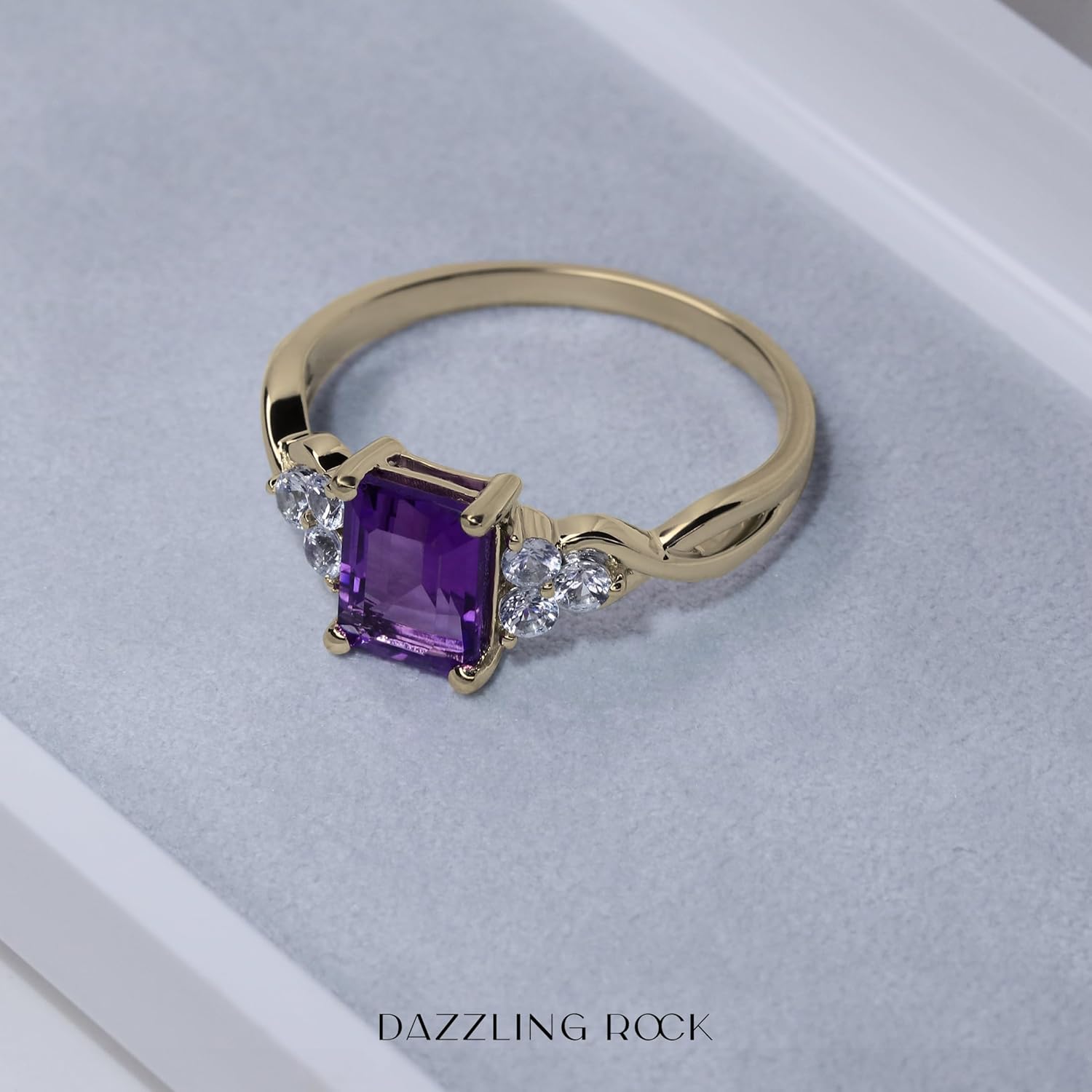 Dazzlingrock Collection 10K 8X6 MM Emerald Cut Gemstone & Round White Sapphire Ladies Halo Engagement Ring, Yellow Gold