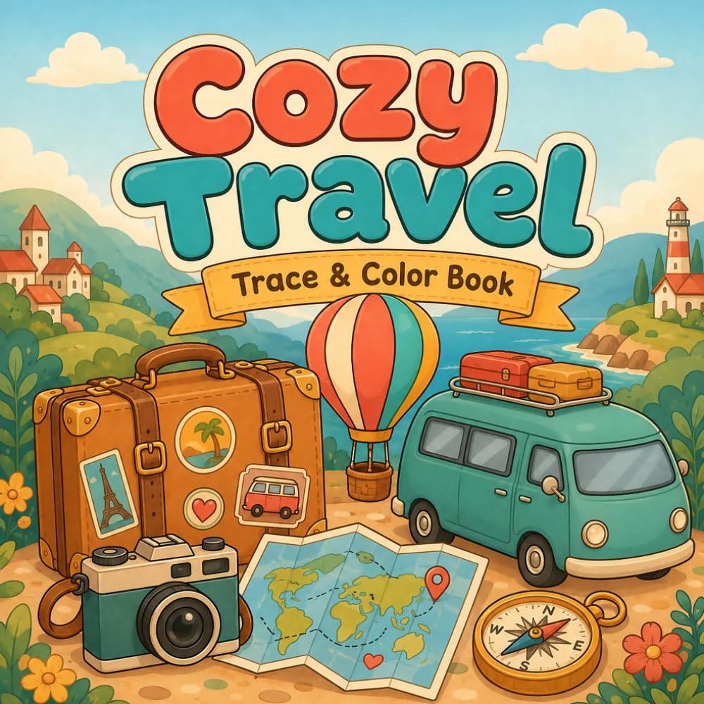 Cozy Travel Trace And Color Book: 45 Cute Cozy Travel Designs to Trace and Color | Bold & Easy Coloring Book for Adults, Teens & Seniors Featuring ... & Stress Relief (Trace It Color It)