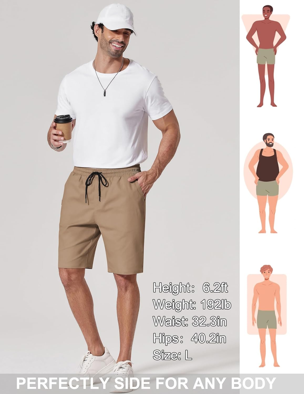 COOFANDY Mens Casual Shorts 9" Chino Cotton Shorts Summer Beach Drawstring Shorts with Pockets - Image 7