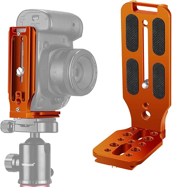 Neewer L Shape Bracket Quick Shoe QR Plate Vertical Shooting Camera L Bracket with 1/4 Inch Screw Compatible with DJI Osmo Ronin Zhiyun Canon Nikon Sony DSLR Camera (Orange)