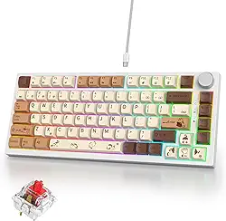 75% teclado mecânico para jogos, café gato, teclado bonito RGB retroiluminado com botão, teclado USB com fio de montagem em gaxeta, teclado vermelho linear de 82 teclas (82 Coffee Cat)