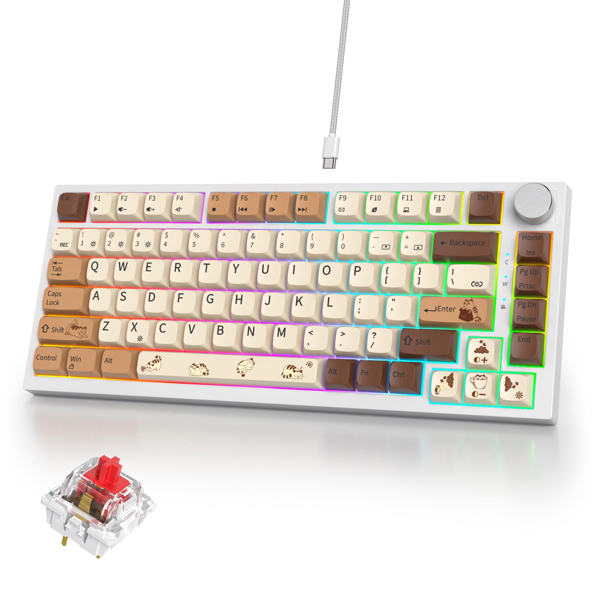 Amazon.com: iRoboosta 75% Mechanical Gaming Keyboard Coffee Cat, Hot ...