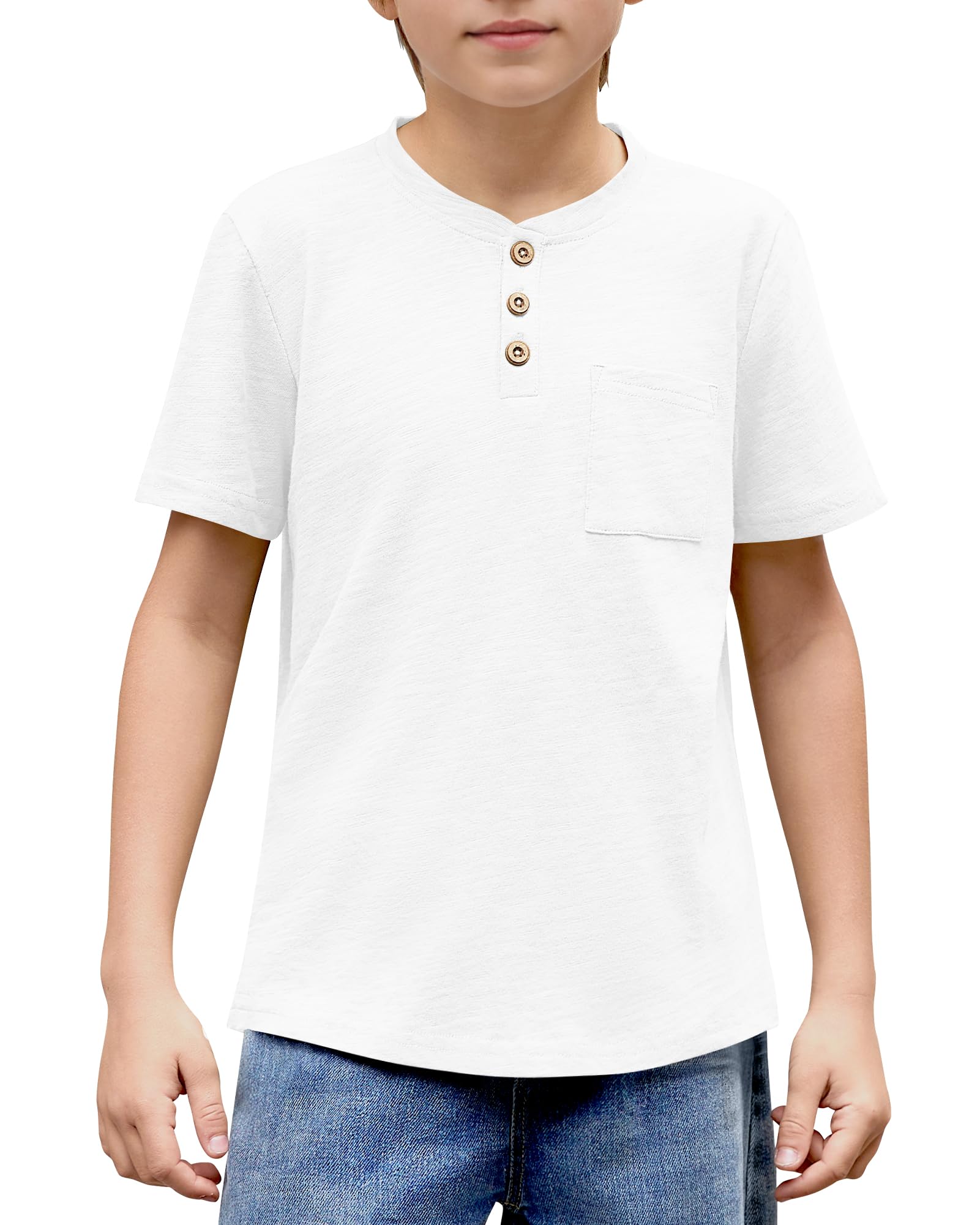 Jungen T-Shirt für Baumwolle Sommer Kurzarm mit Knopfleiste und Brusttasche einfarbig lässig für täglich