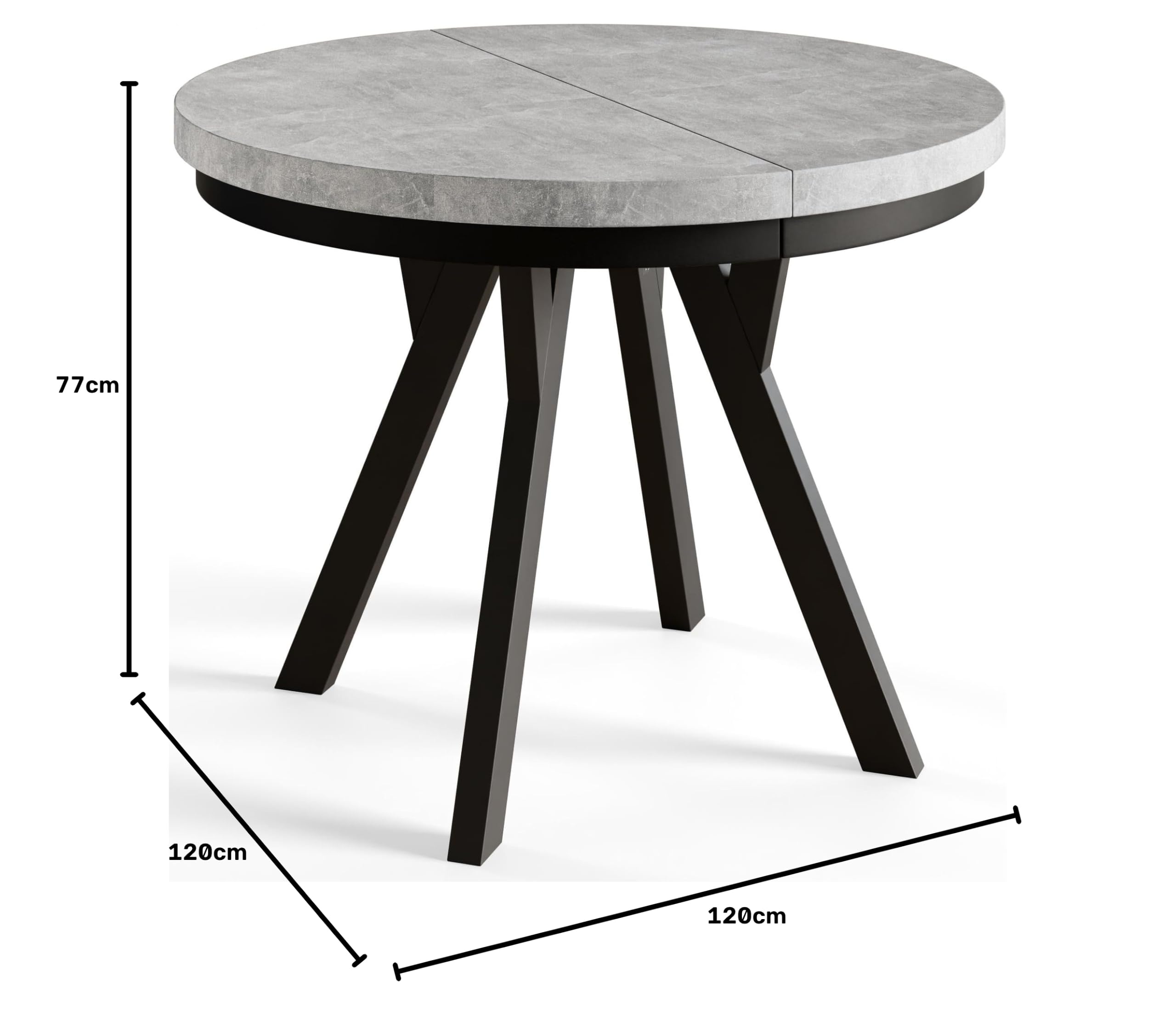 Esstisch Ausziehbar Evo, Stabile Konstruktion, 120-220cm, Graphit | Runder Tish, Moderner Wohnzimmertisch und Küchentisch, Schwarze Beine