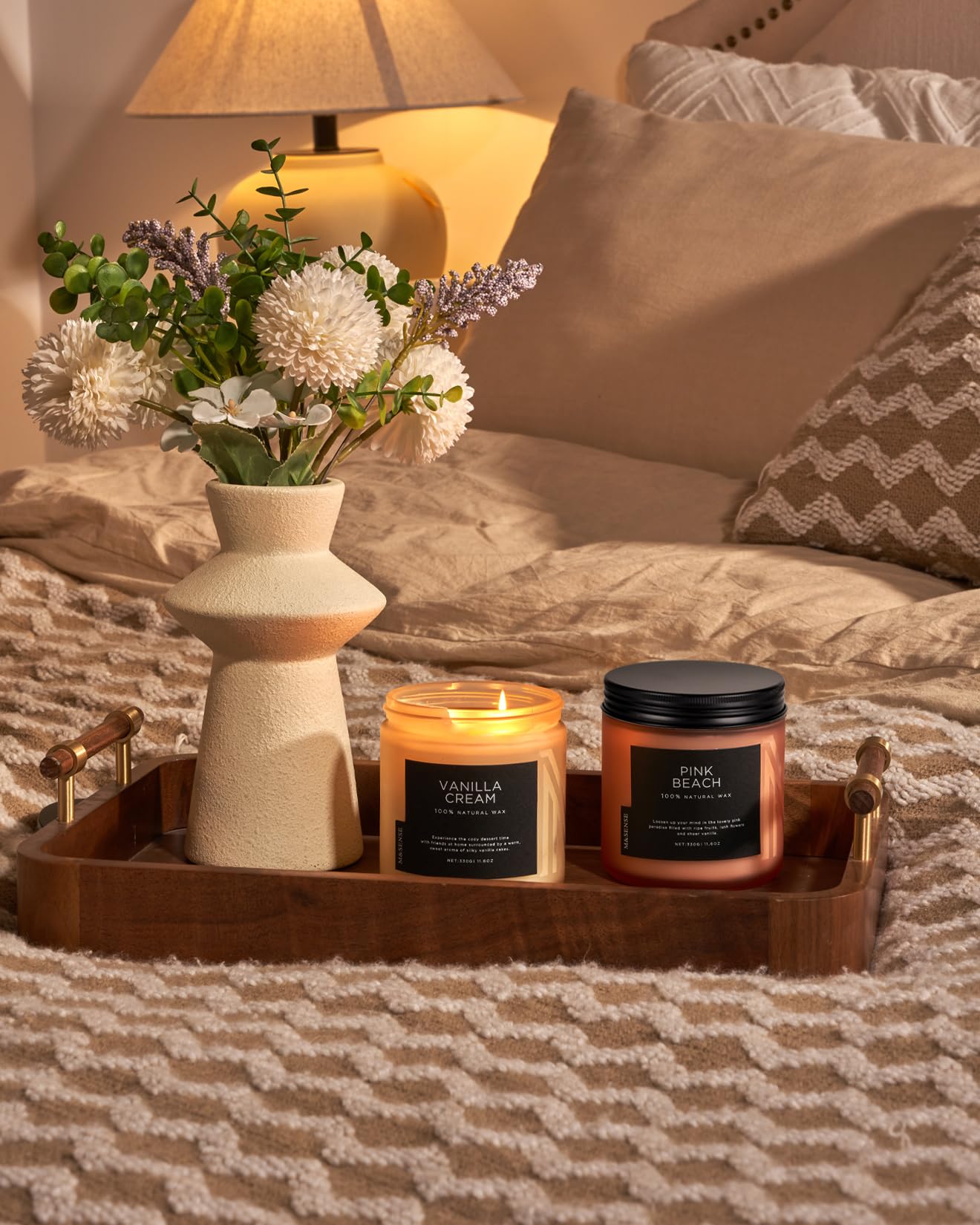 M&SENSE Candela profumata di Crema alla vaniglia, candela media a 2 stoppini da 330g, 70 ore di combustione, candela profumata per aromaterapia rilassante, regalo di inaugurazione per donne e uomini