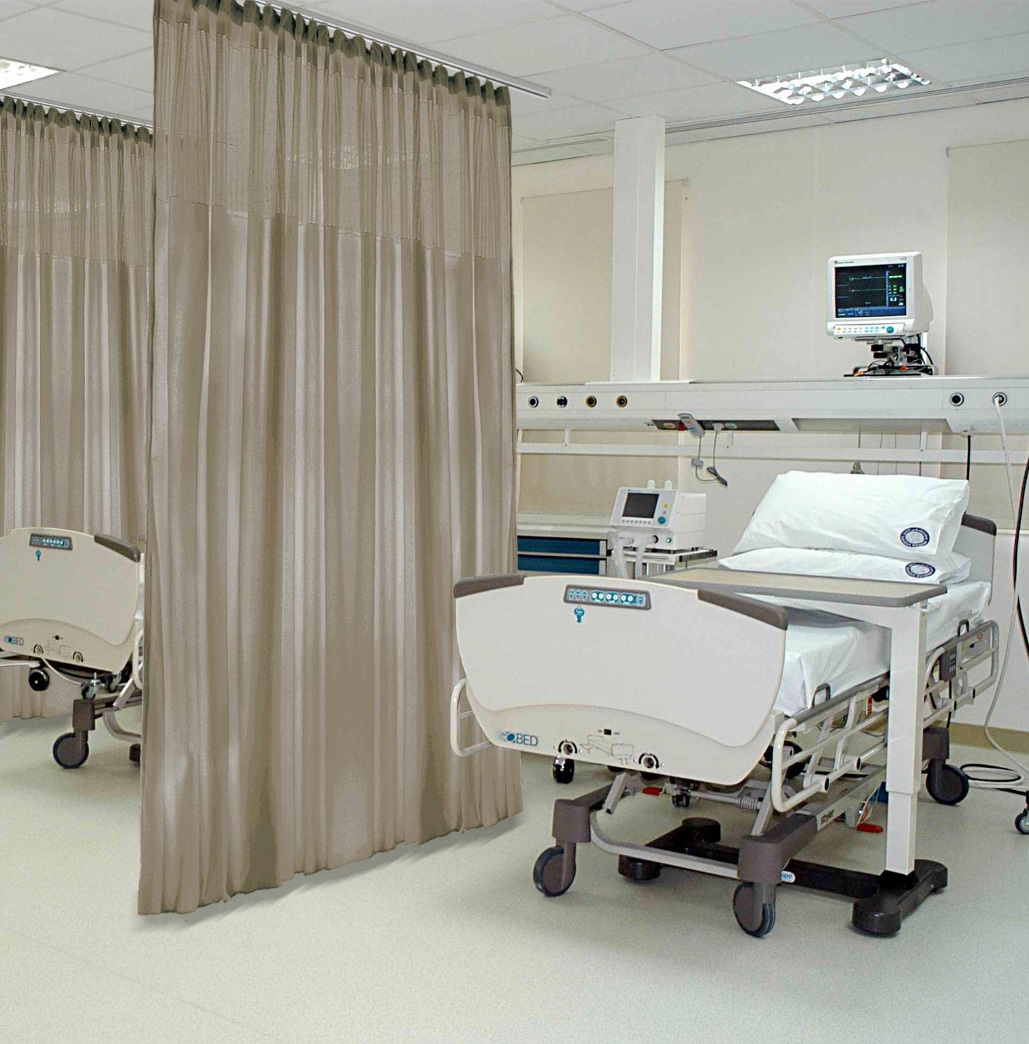 Frelement 96" W x 102" L Taupe Flat Hooks Medical Curtain Hospital Medical Clinic SPA Nursery Privacy Room Divider Drapes, 1 Panel (Not Included Track Hardware)