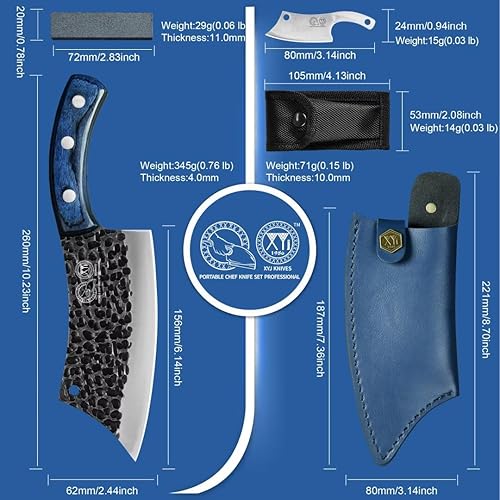 Miniatura 8 de XYJ Cuchillo de chef forjado antiguo con funda de cuero Mini cuchillo y piedra de afilar Cuchillos vegetales chinos Kits de cuchillos de rebanada de