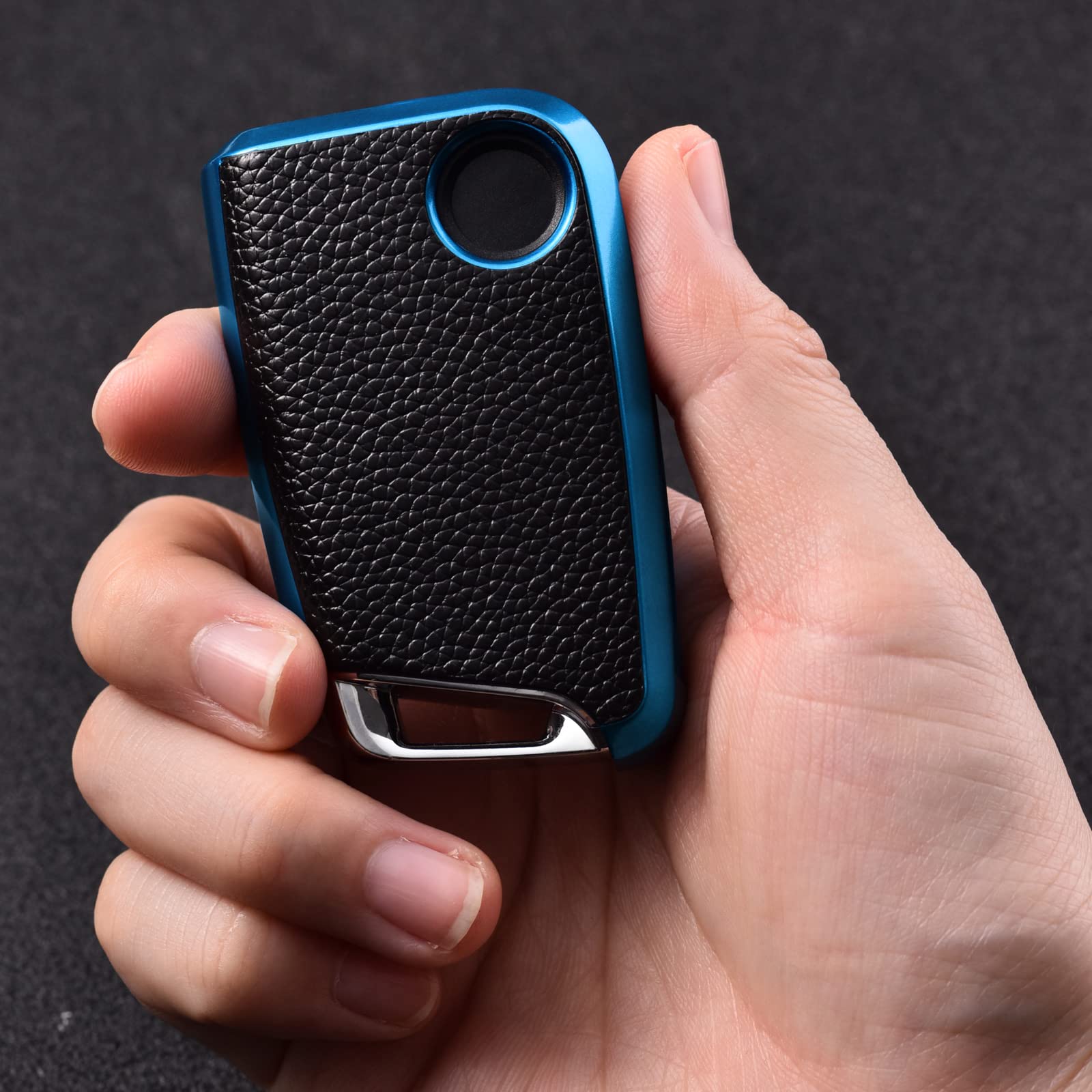 OATSBASF Car Key Case Key Case, Key Box Cover 3 Buttons (blue leather) — view 6