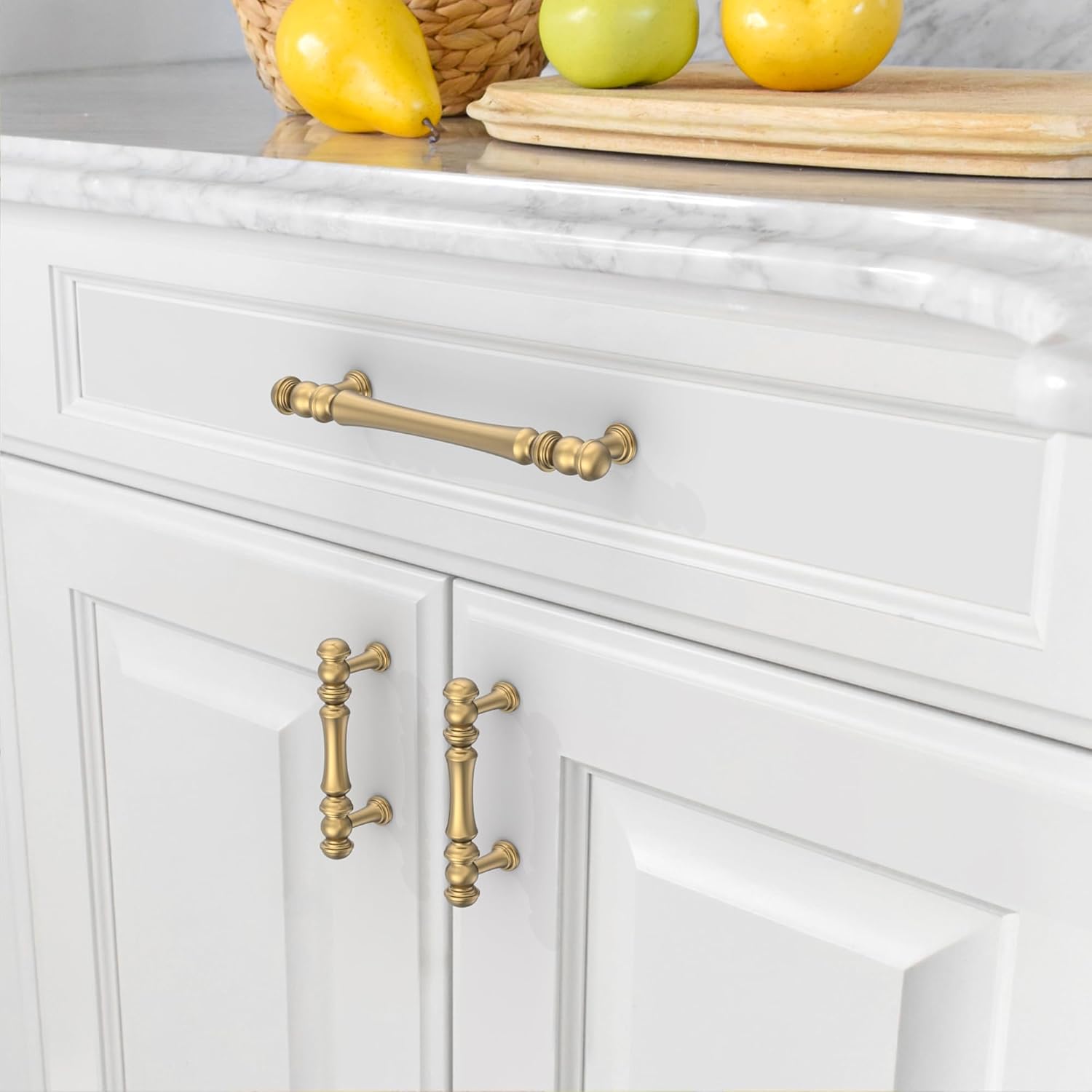 Amerdeco 10 Pack Heavy Duty Solid Zinc Alloy Champagne Bronze Cabinet Pulls - 5" Hole Centers (128mm) Champagne Gold Handles Suitable for Kitchen, Bathroom Drawers and Furniture Handles
