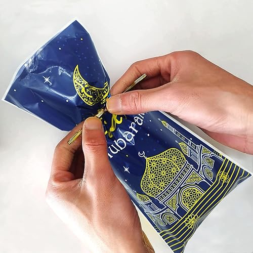 Miniatura 7 de 100 bolsas Eid Mubarak Ramadan Kareem, bolsas de celofán, bolsas de dulces Eid Mubarak para regalos, Eid al-Adha, 4 colores, castillo musulmán,