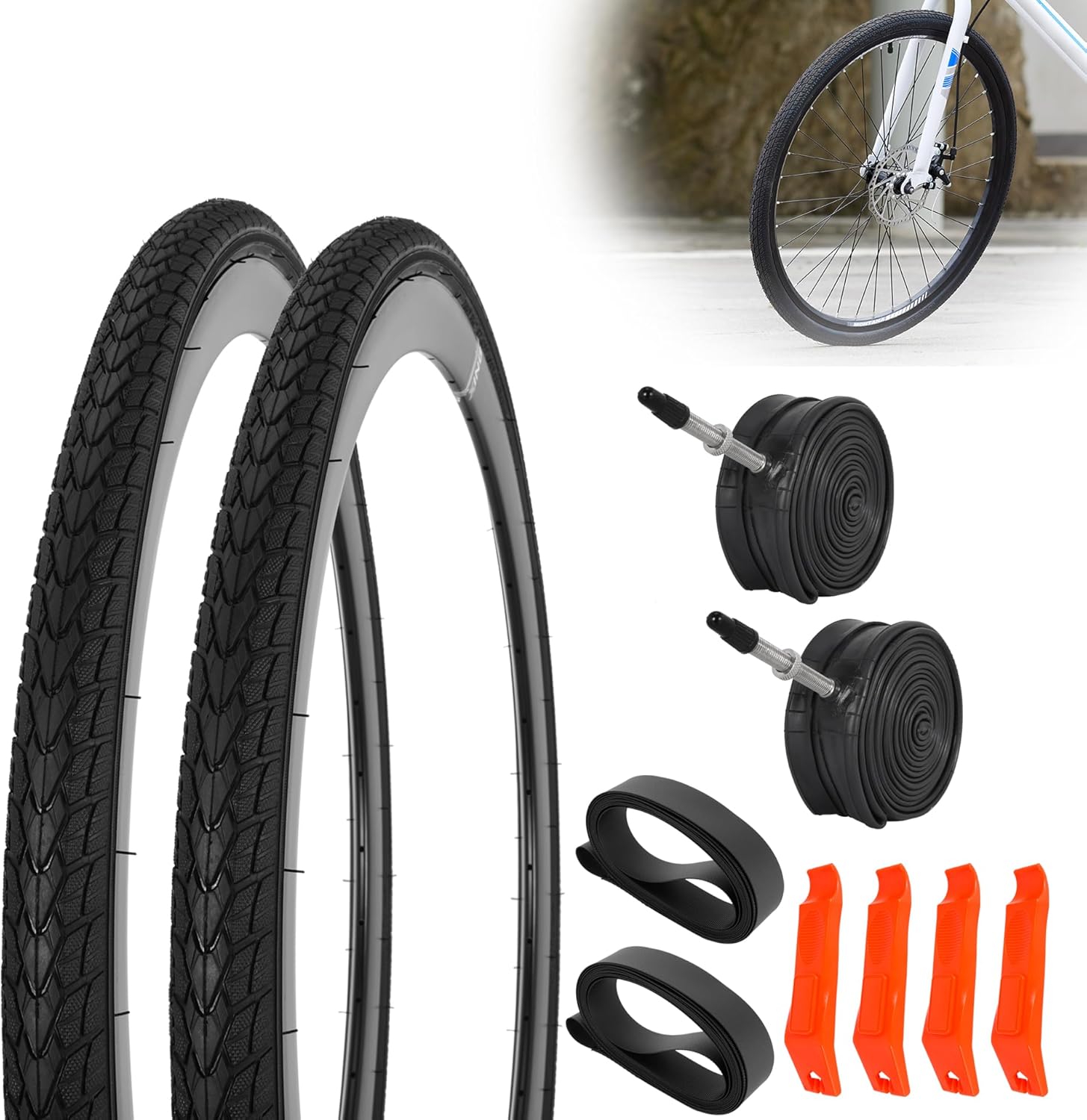 RUTU 2 Pack 700x23/28/32/35c Foldable Bike Tires and Tube - 700C Bicycle Tires Foldablewith Tire Levers and Tire Liners
