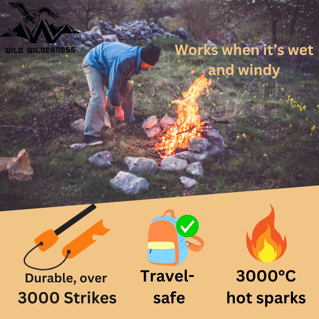 Wild Wilderness Survival Fire Steel, Flint Striker Steel Fire Starter Kit - Image 3