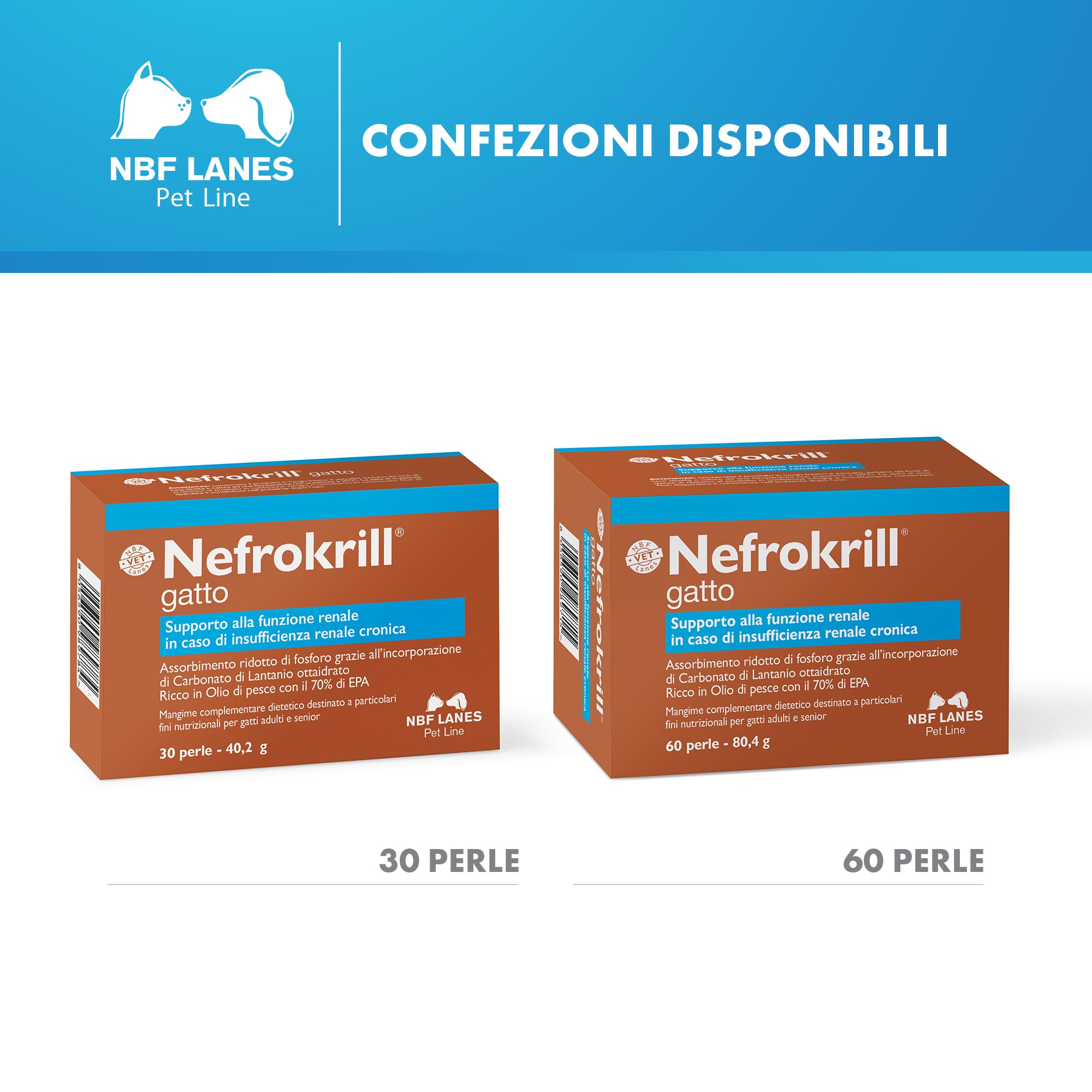 NBF Lanes | Nefrokrill Gatto, 30 Perle Softgel, Supporto alla Funzione Renale in Caso di Insufficienza Renale Cronica, per Gatti Adulti e Senior