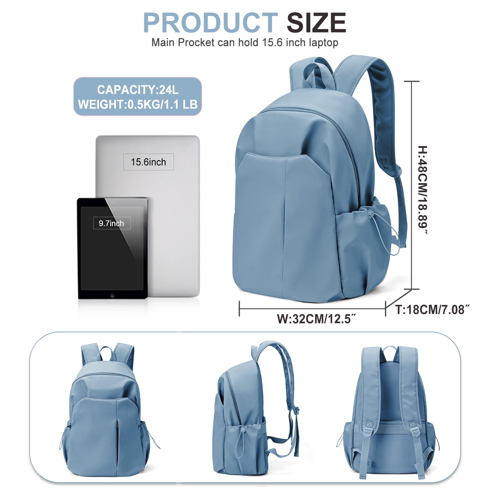 weradar Backpacks For School Waterproof Simple Middle School Bag Casual College Backpack For Women Men Aesthetic Bookbag For Girls Boys(Blue)