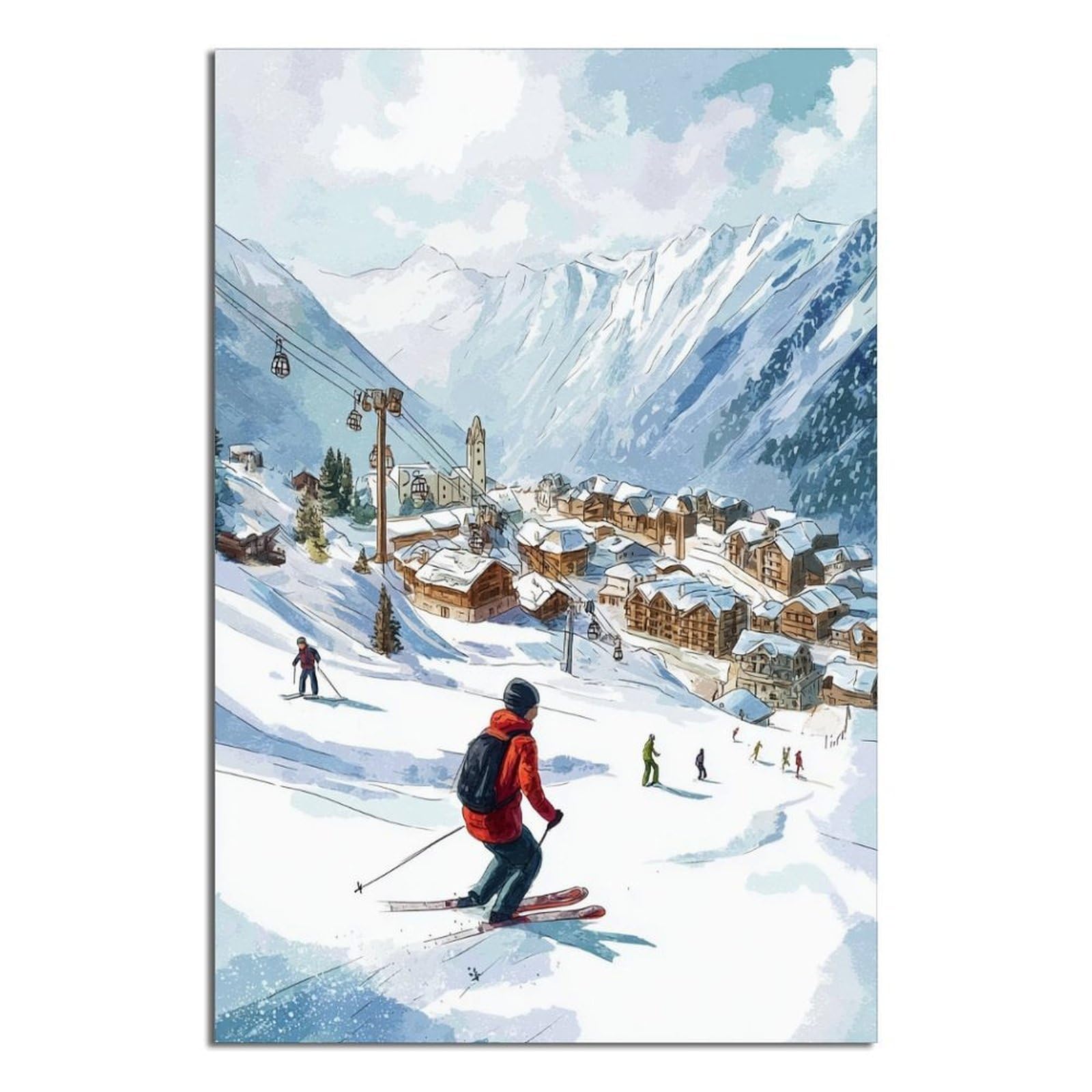 CFXNGA Val D'Isère France Ski Posters 24x36inch(60x90cm) Vintage Watercolor Canvas Art