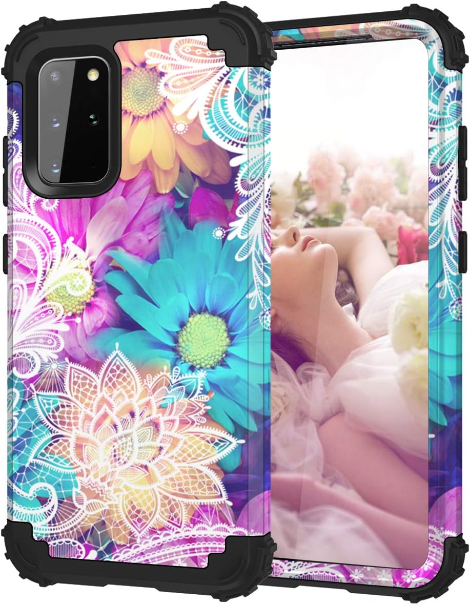 Hocase Galaxy S20 Plus Case, Heavy Duty Shockproof Protection Hard Plastic Bumper+Soft Silicone Rubber Hybrid Protective Case for Samsung Galaxy S20+ 5G (6.7-inch Display) 2020 - Colorful Lace Flowers