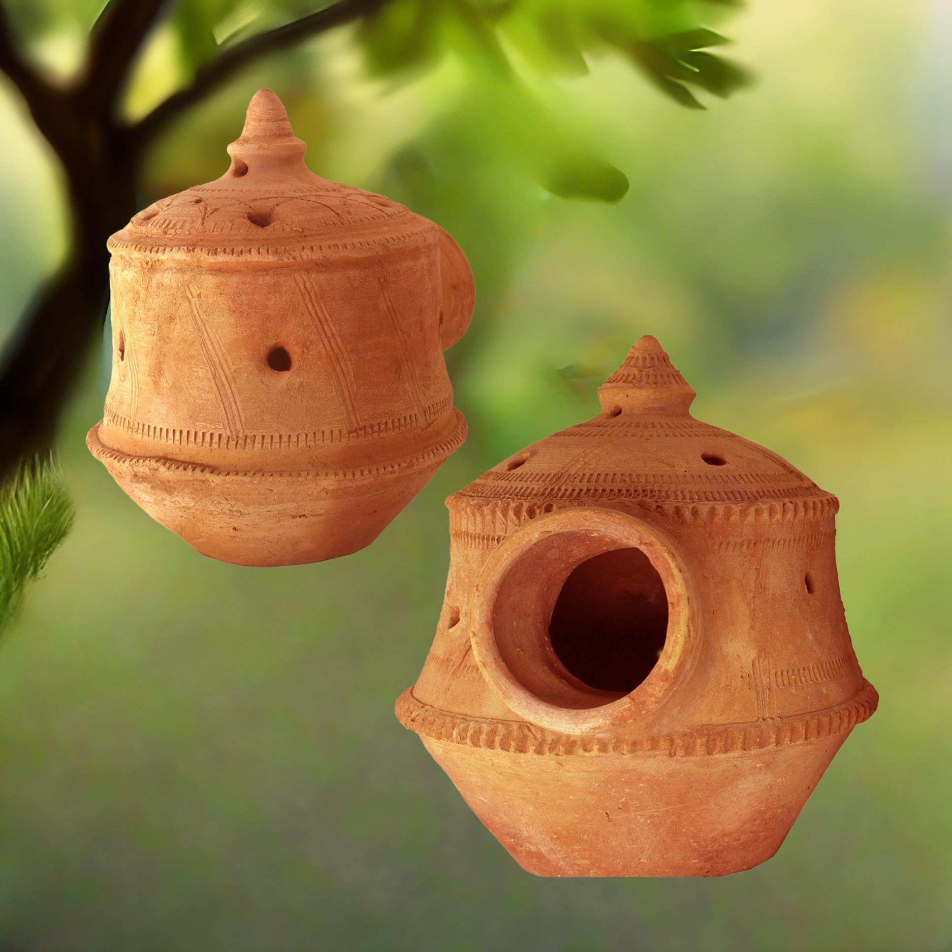KraftsKala Natural Bird Nest House with 6 Nozzle Bird Feeder, Hanging Bird Nest and Food Box for Cag 3
