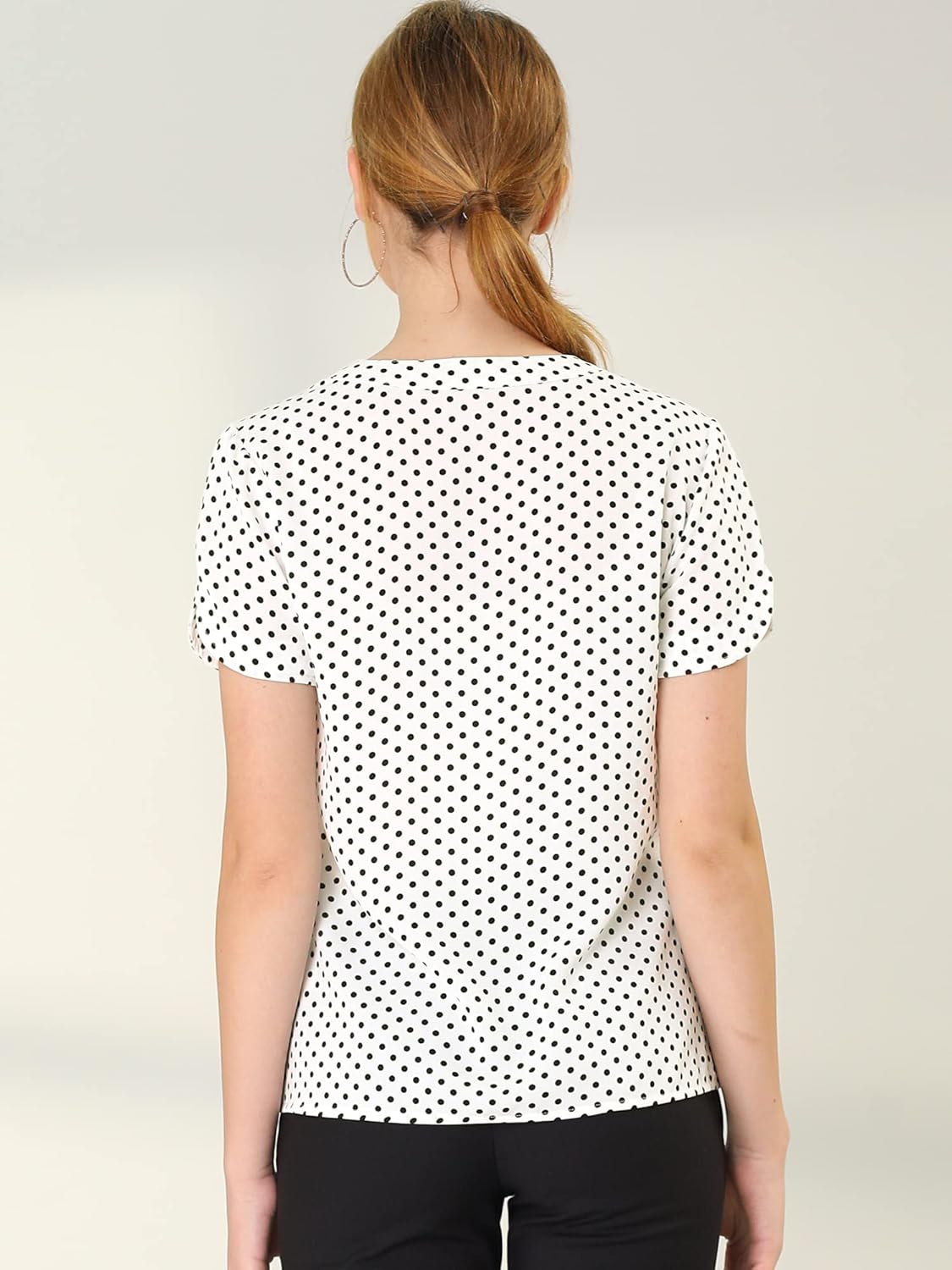 Allegra K Women's Polka Dots Print V Neck Short Sleeve Elegant Work Office Tops - Image 5