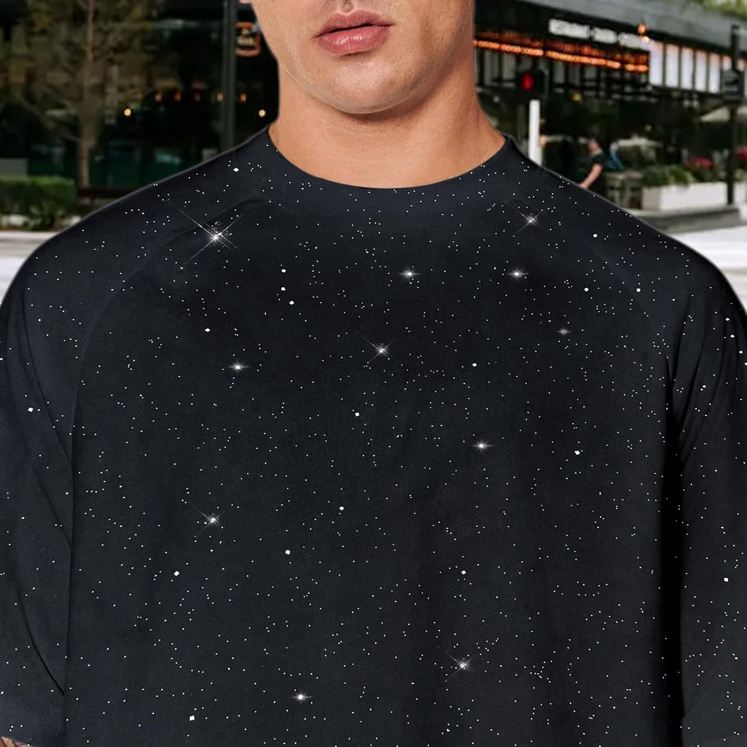 Weiyuqi Oversized Sparkly Sequin Shirts for Men Sparkly Bling Tshirts Trendy Loose Casual Basic Tees Streetwear Baggy Tops - Image 3