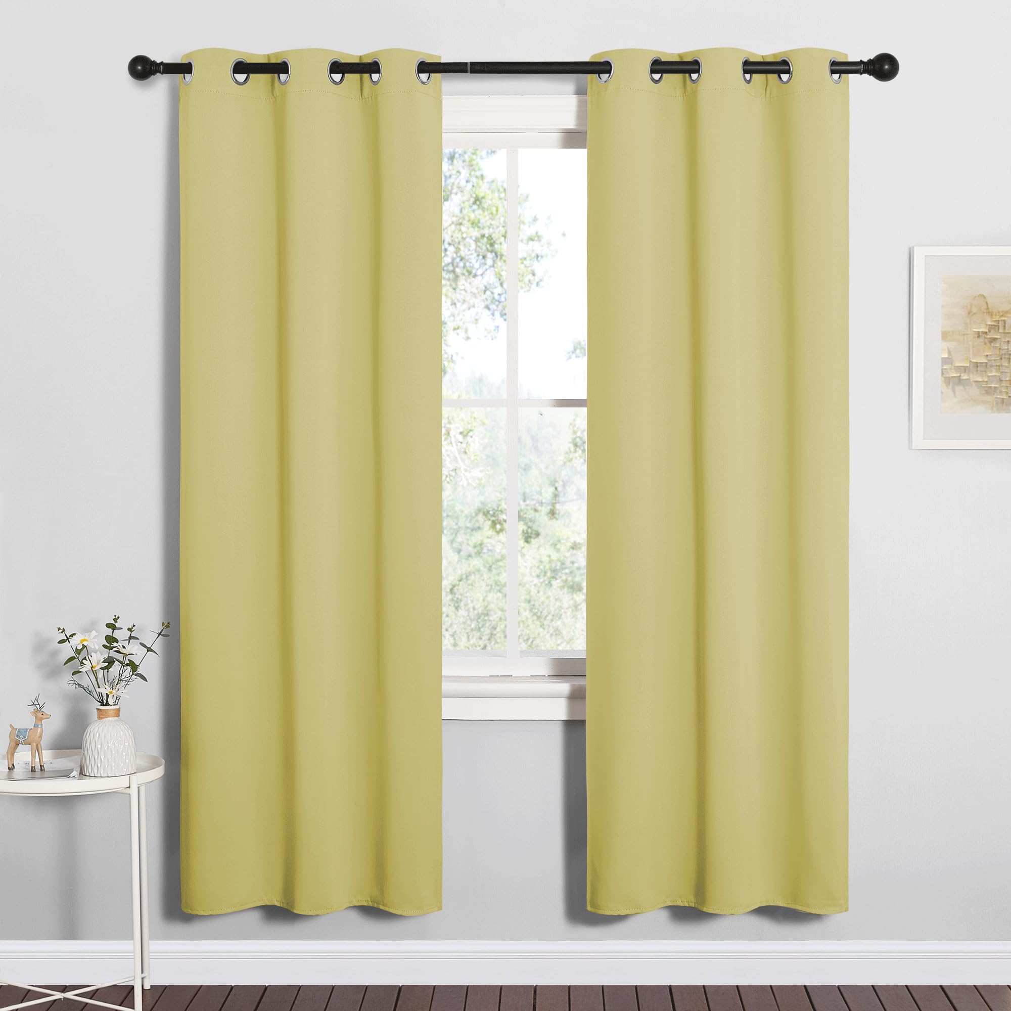 NICETOWN Bedroom Curtain Panels Blackout Draperies, Thermal Insulated Solid Grommet Blackout Curtains/Drapes (Paler Yellow, 1 Pair, 34 by 72-inch)