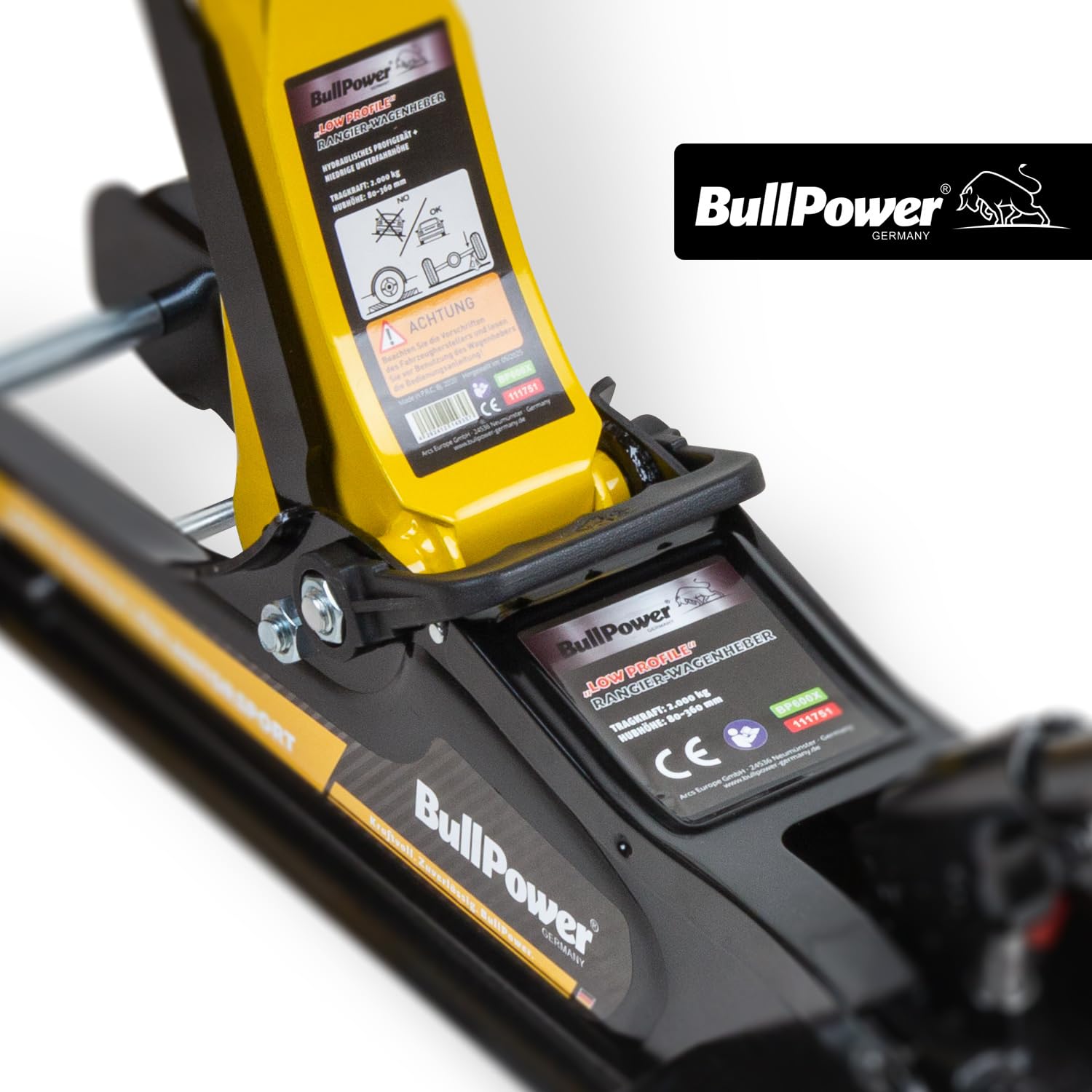 BullPower BP600X Rangierwagenheber - Low Profile Wagenheber, 80-360mm, 2250kg, Racing Wagenheber, Sportwagen, Rennsport mit 35mm-Aufsatz und 2X Gummiauflage