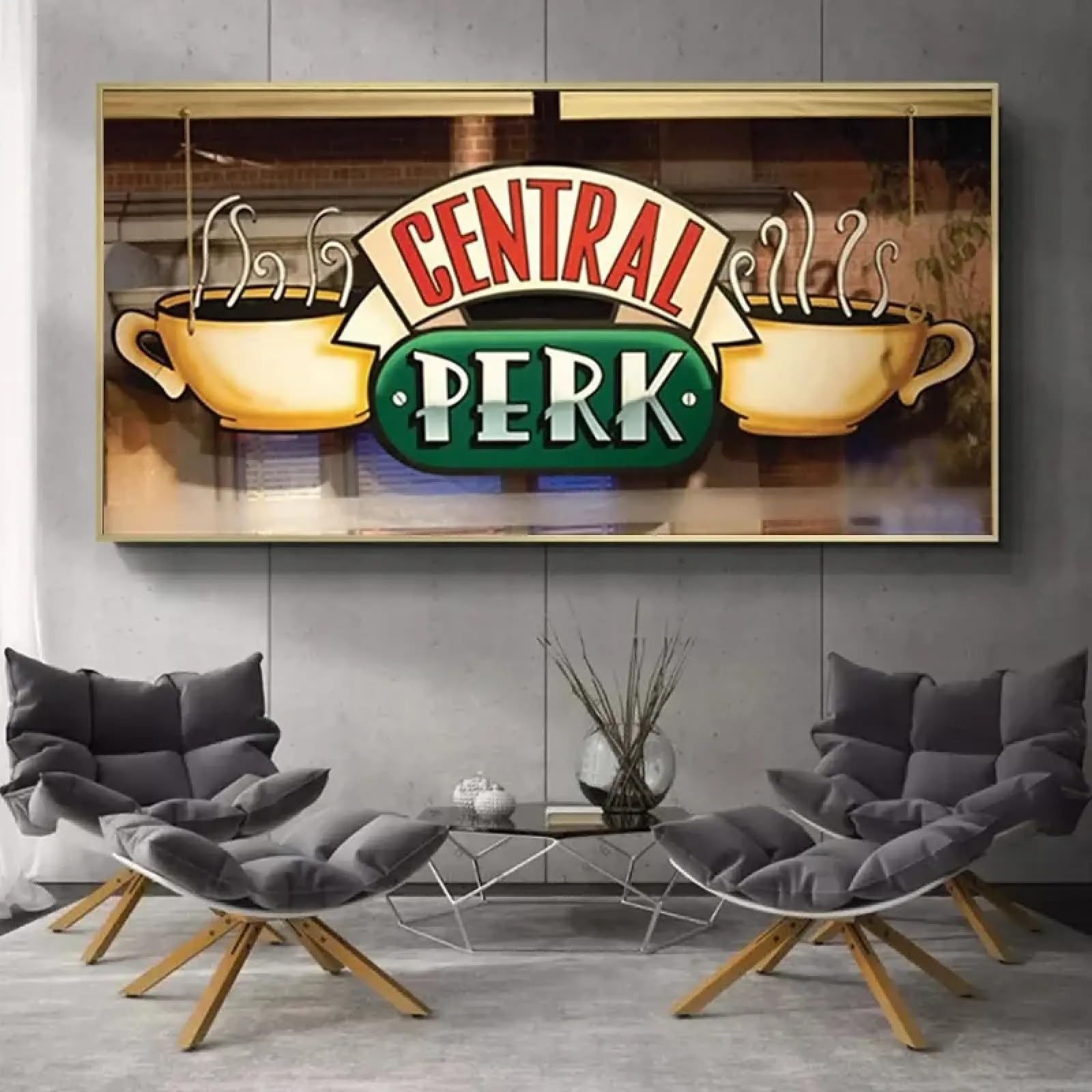 Quadro su tela Central Perk Cafe Friends, poster e stampe della serie TV, arte murale scandinava per l'arredamento del soggiorno (60x120 cm (24x47 pollici)/cornice interna)